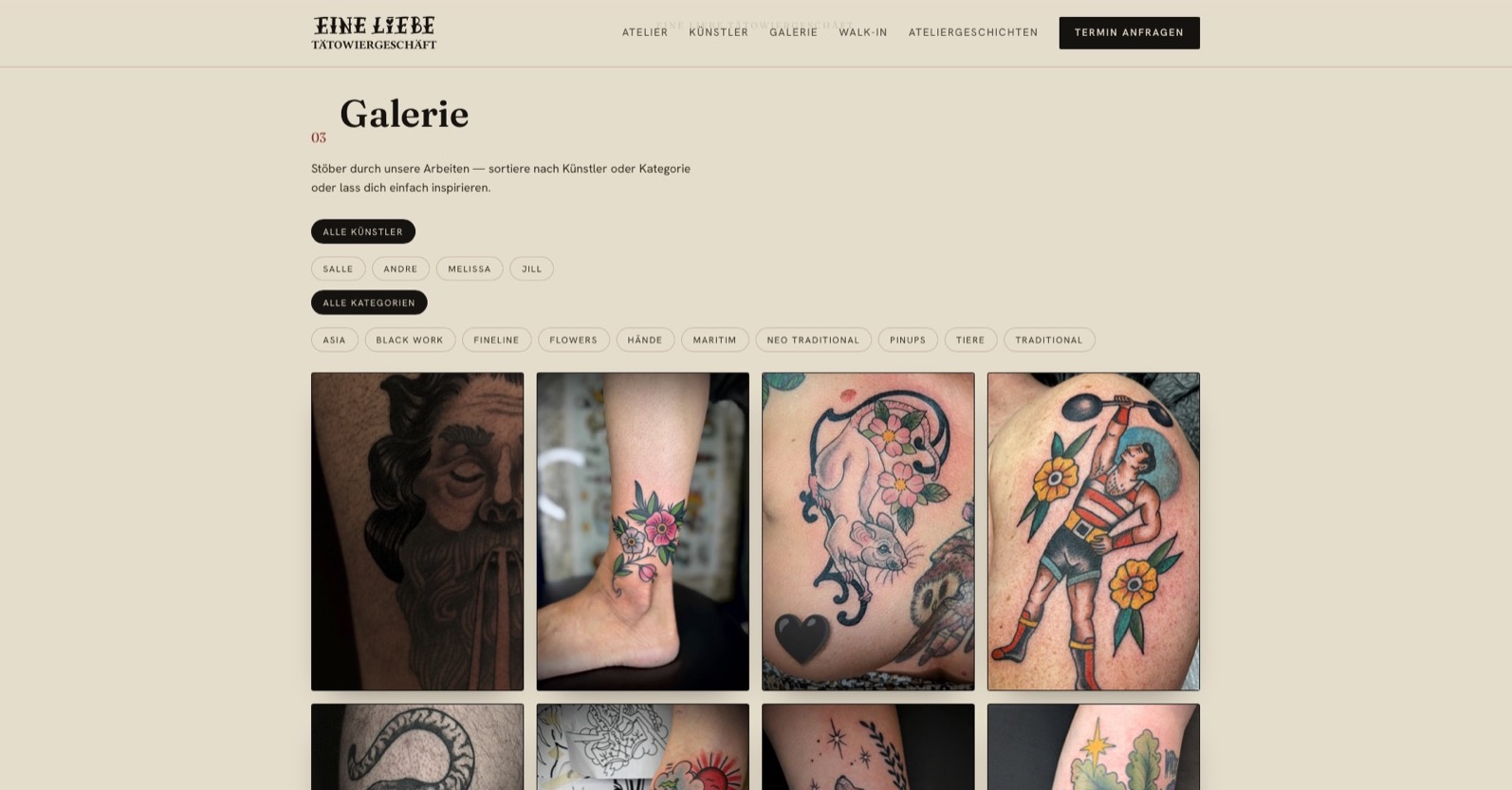 Galerie mit Filtern nach Künstler und Kategorie