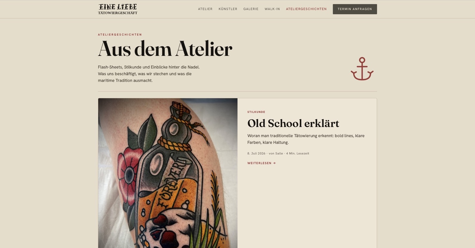 Ateliergeschichten: Journal-Übersicht mit dem neuesten Beitrag