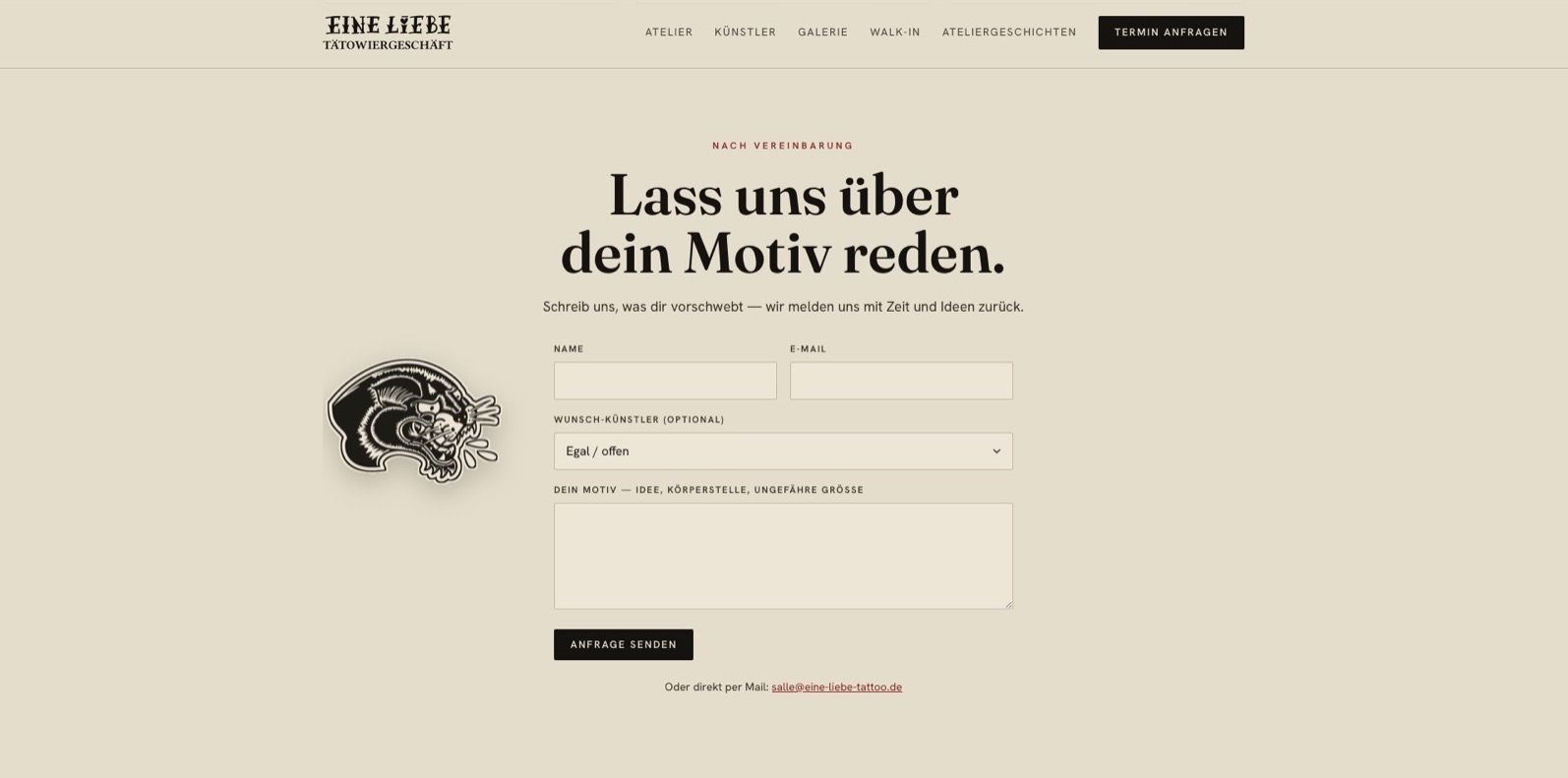 Kontaktformular mit Wunsch-Künstler-Auswahl