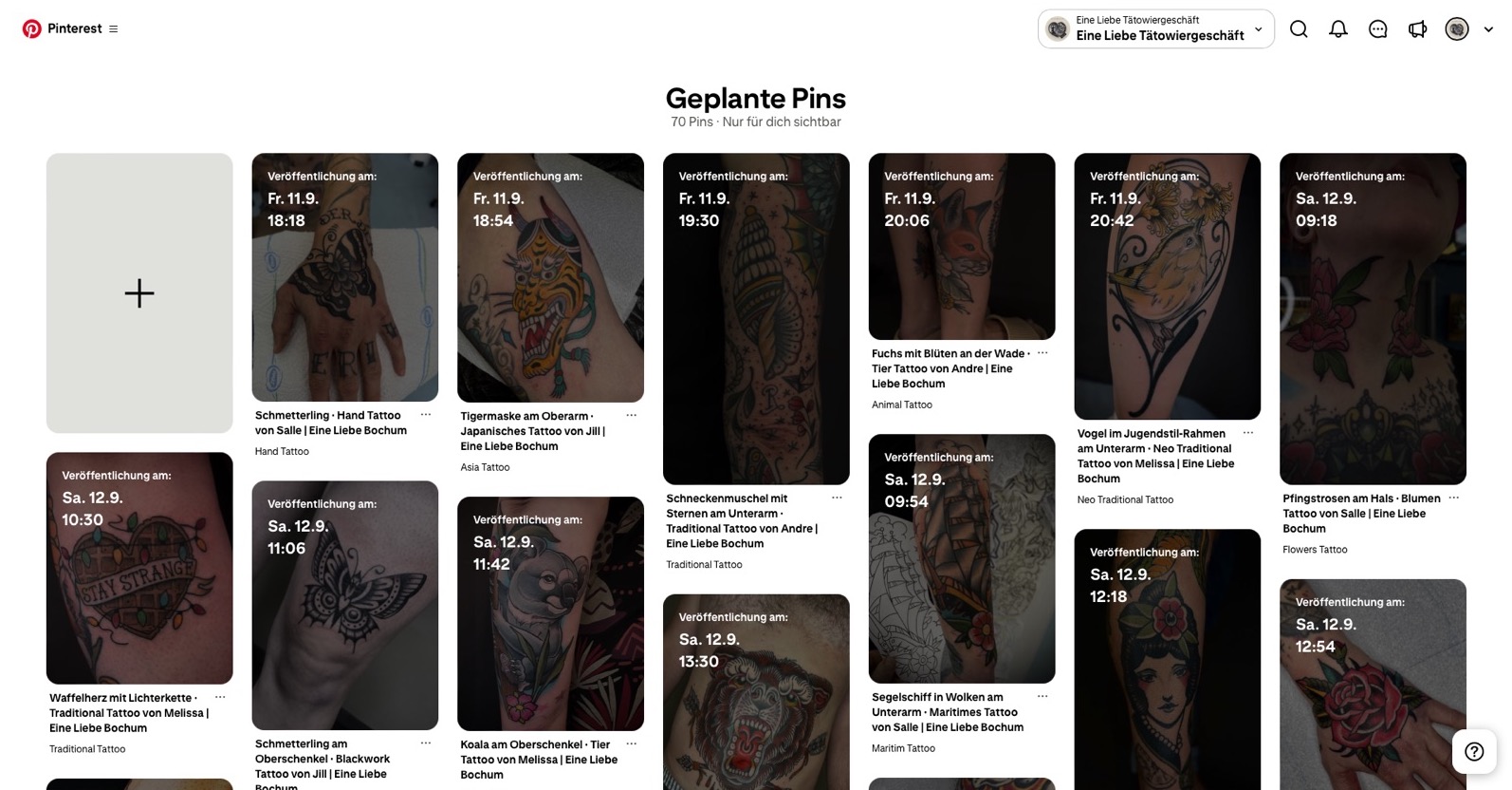 Geplante Pins: die Galerie wandert über zwei Wochen verteilt zu Pinterest