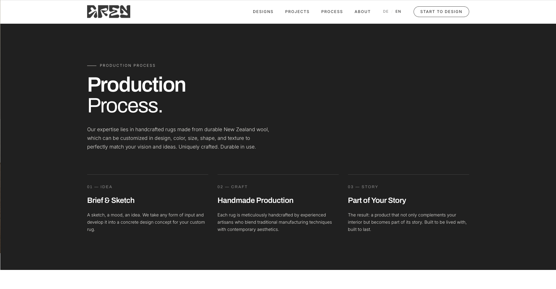 Process section with dark background and three steps